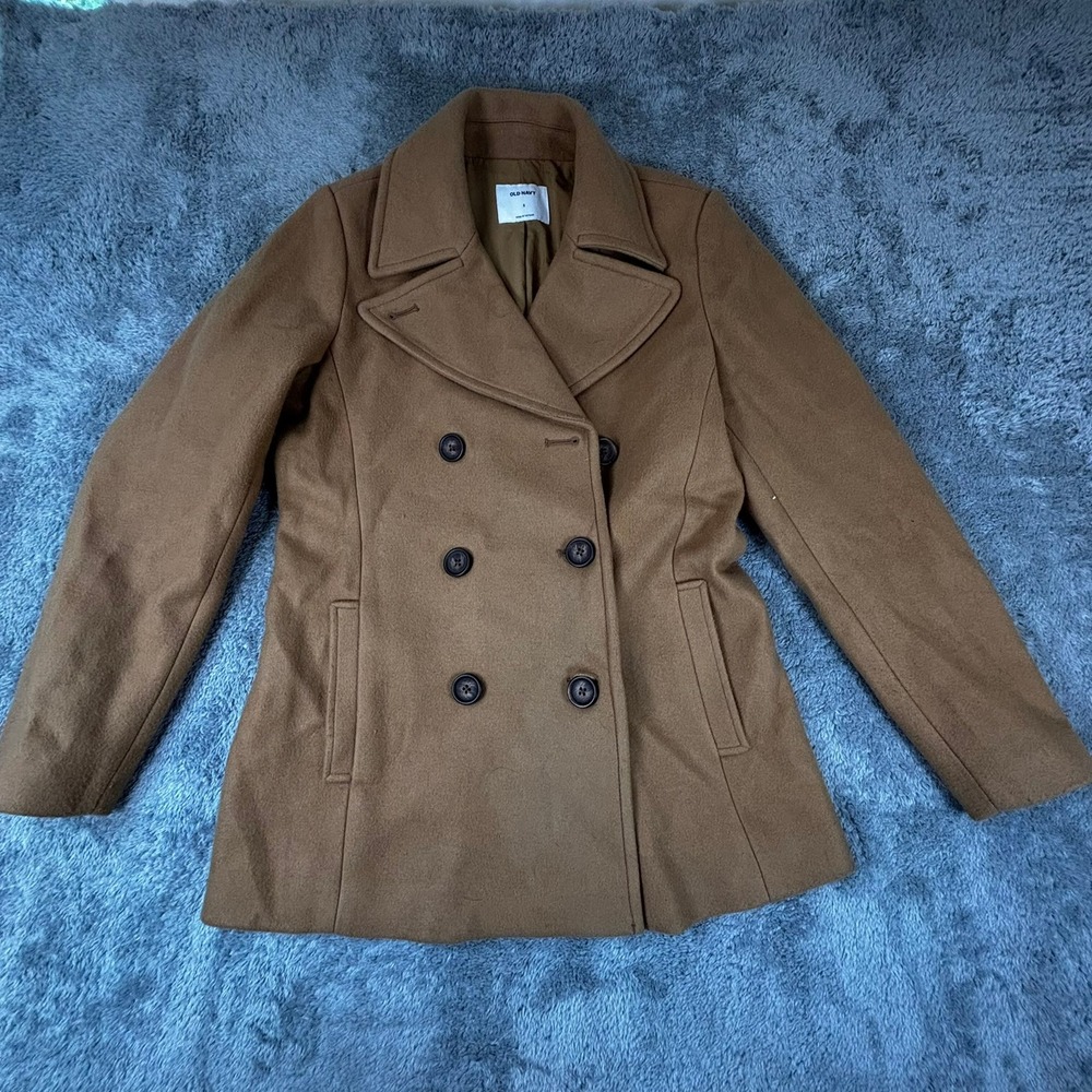 Old Navy Womens Camel Brown Wool Blend Double Breasted Peacoat Jacket Small
